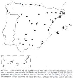 Mapa de posibles caídas de meteoritos en Espanya por Martin-Escorza