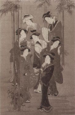 Grabado japonés de geishas