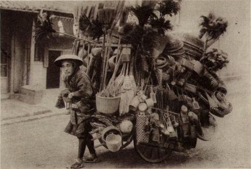 antiguo tendero vendedor ambulante japones